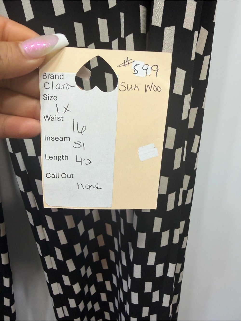Clara Sun Woo Black & White Geometric Wide Leg Pants 1X Made in USA - Picture 10 of 11